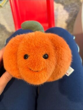 NWOT Cute Orange Plush Pumpkin Stuffed Toy with Smiling Face